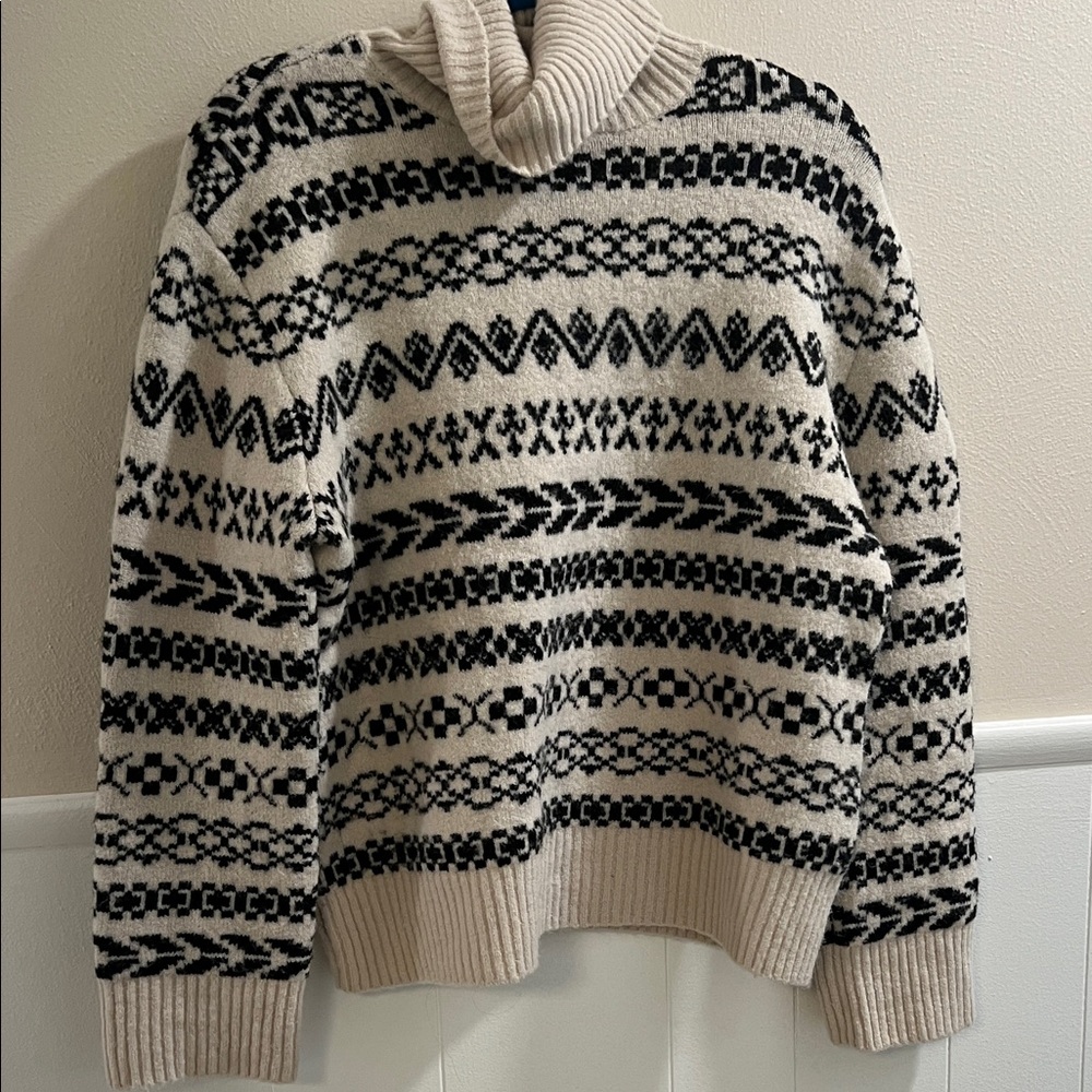 Cozy Black and Cream Turtleneck Sweater